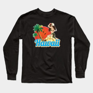 Hawaii Beautiful Hula Girl Sunset Palmes Long Sleeve T-Shirt